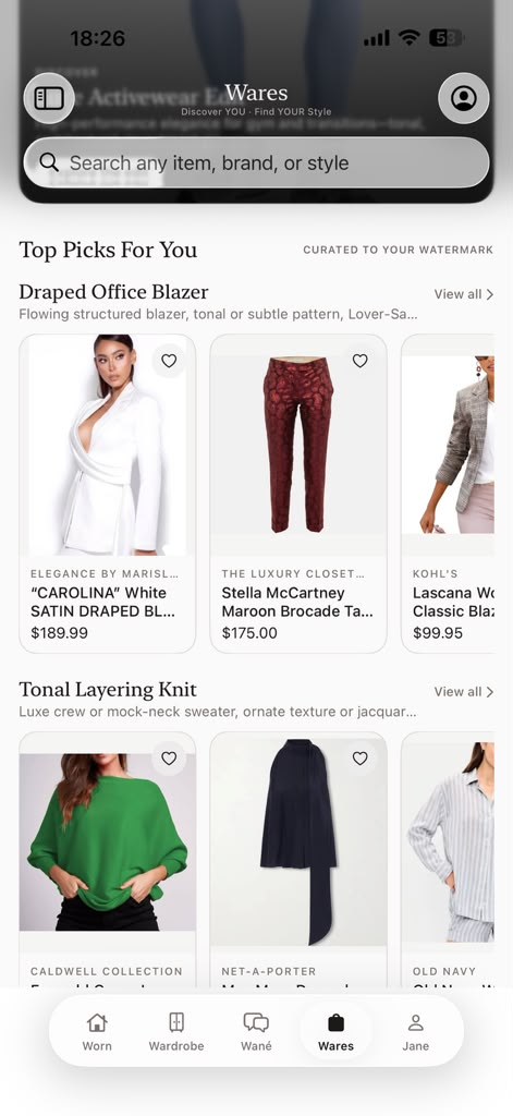 Wares product picks curated to the user's Watermark