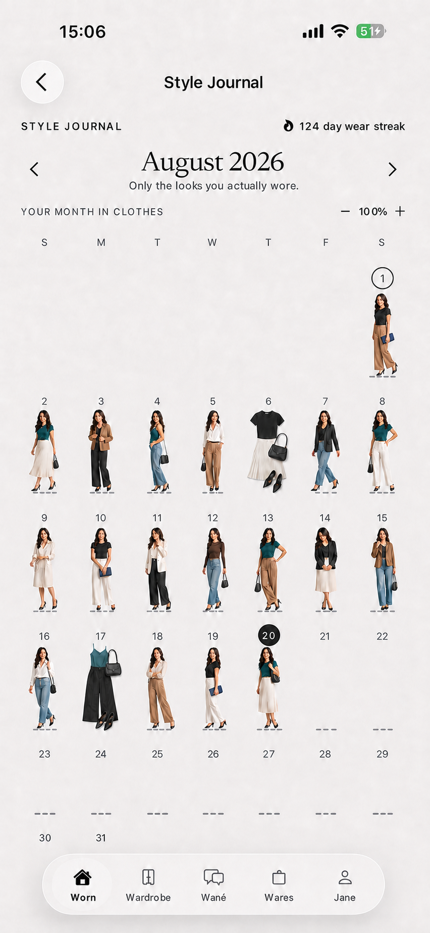 D’atour Style Journal showing a month of logged outfits