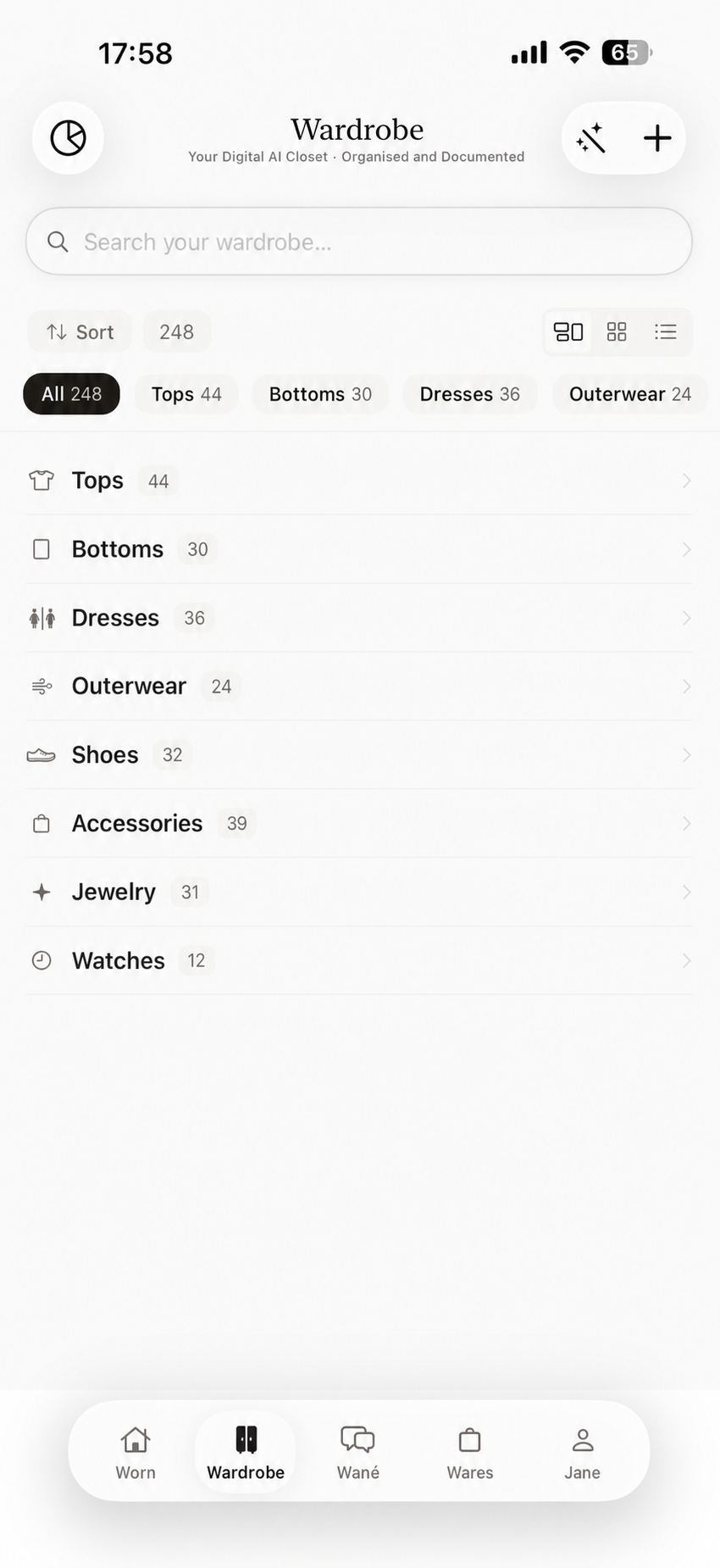D’atour organizing saved wardrobe records into categories